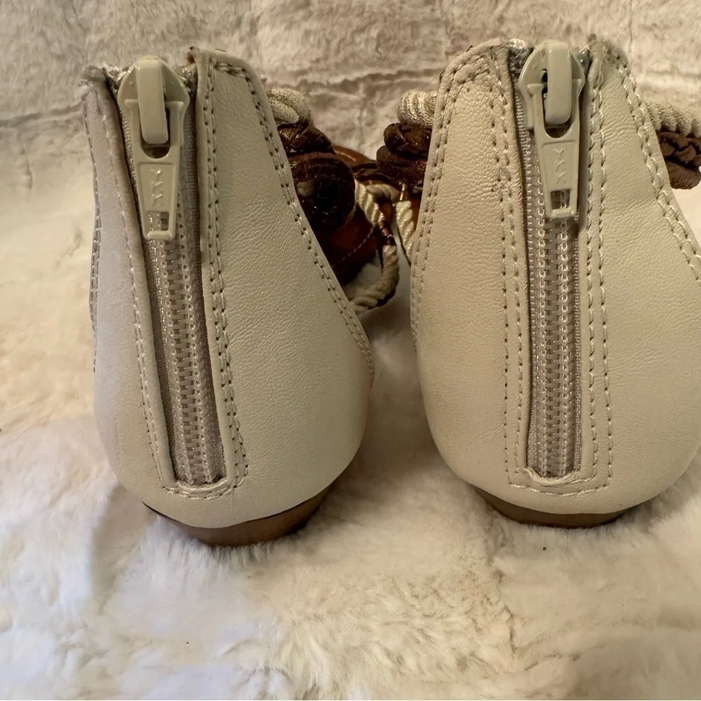 R2 Bronze Cream Rope Zip Back Sandals Size 7.5 Gladiator Style Strappy NEW